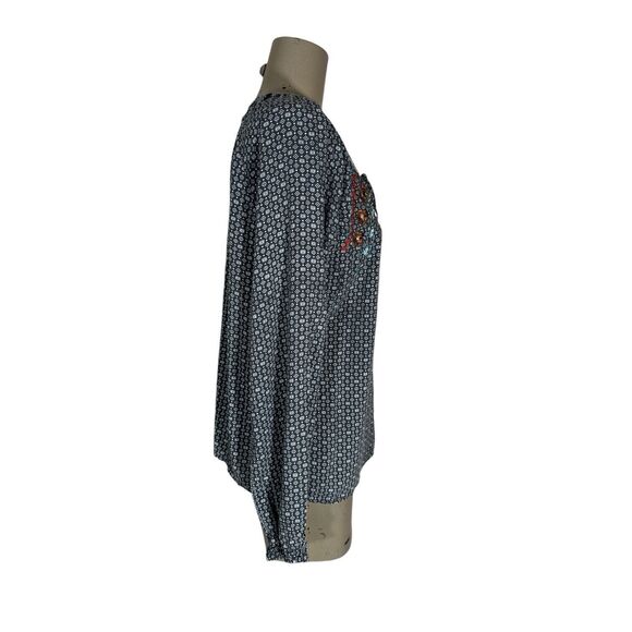 Panhandle Women’s Sz M Embroidered Peasant Blouse Southwest Cowgirl Black White - Picture 5 of 6